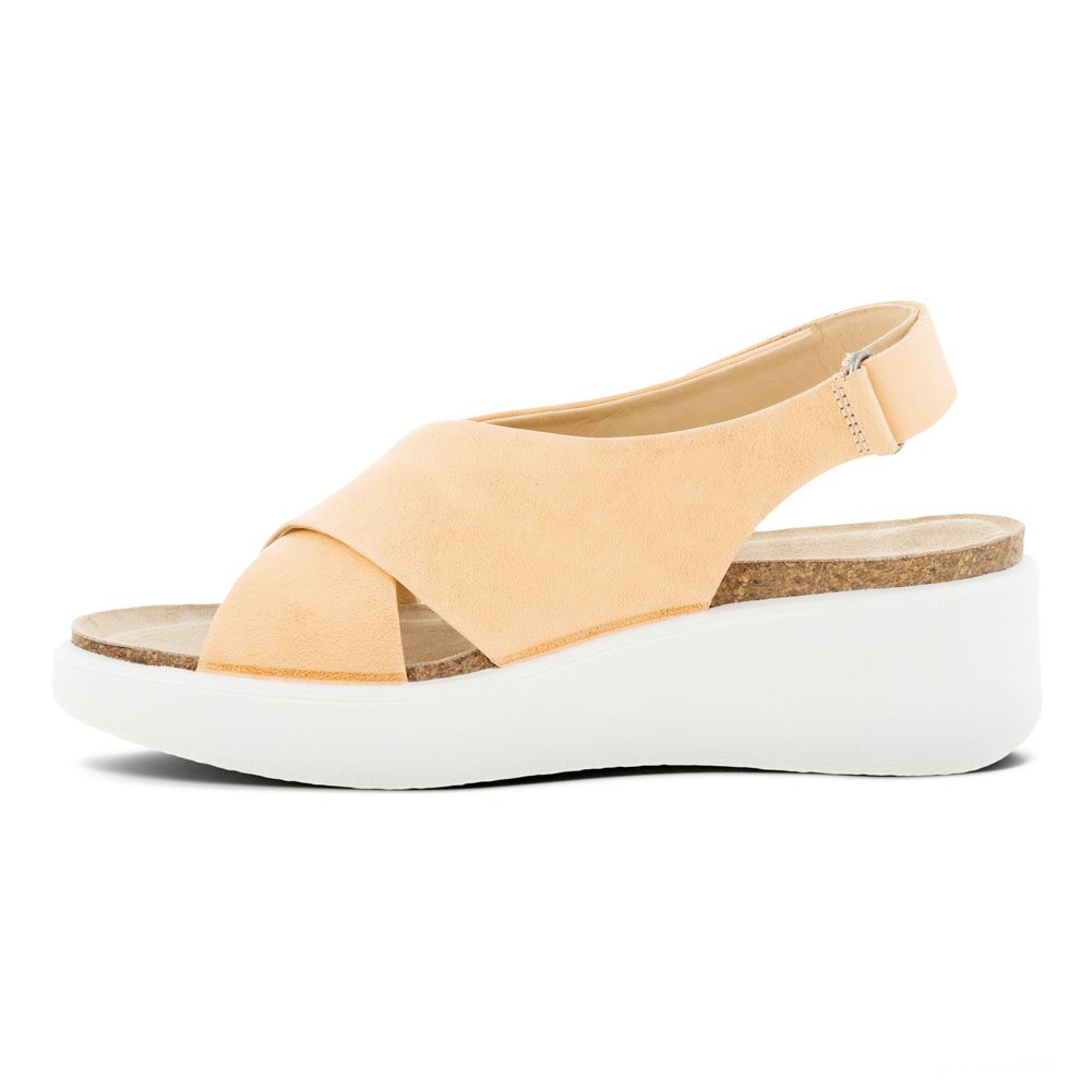 ECCO Womens Sandals Beige - Flowt Wedge Cork - INO-239785